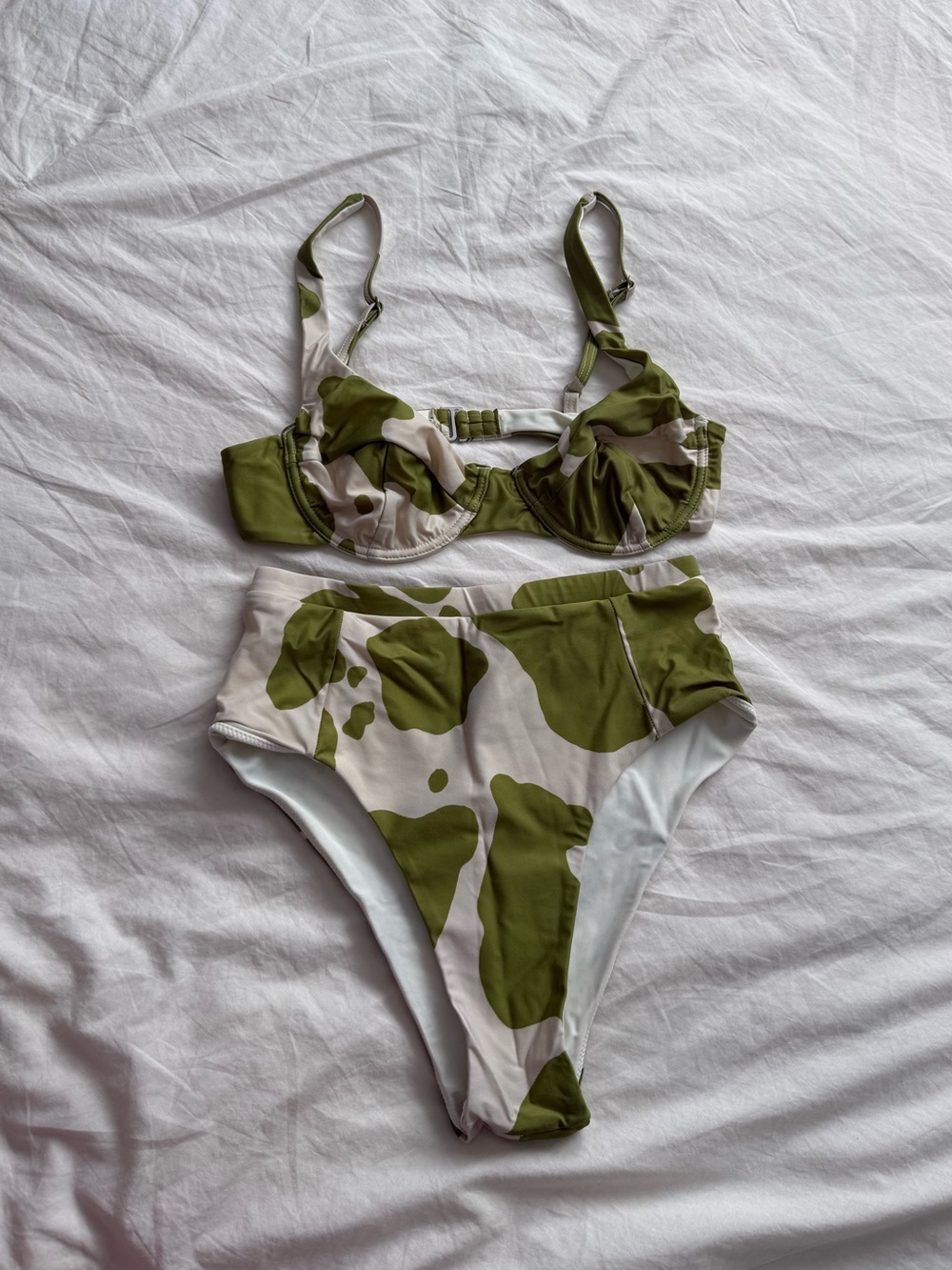 Olive Green & Cream High-Waist Bikini Set